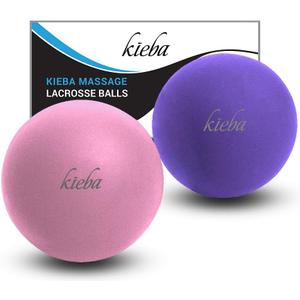 Kieba Massage Lacrosse Balls for Myofascial Release, Trigger Point Therapy, Muscle Knots, and Yoga Therapy, Set of 2 Firm Balls (Pink and Purple)