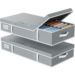 Yecaye 2 Pack Under Bed Storage Containers, Large Underbed Storage Drawers with Lid, Foldable Low Profile Stackable Bins with Clear Window & 4 Handles for Clothes, Blanket, Shoes, Grey, 31.5*15.75*6in