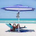 AMMSUN 8ft Large Beach Umbrellas for Sand Heavy Huty Wind Portable Commercial Grade Patio Beach Umbrella with Sand Anchor Adjustable Height Air Vent UPF 50+ Telescoping Pole without tilt Blue White