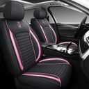Car Seat Covers Full Set, Leather Seat Covers for Cars SUV Truck Auto, Universal Non-Slip Auto Seat Cover Waterproof (Full Set, Black&Pink)