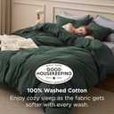 Bedsure 100% Washed Cotton Duvet Cover Queen Size - Forest Green Minimalist Bedding Set Linen Like - PureWoven Plain Simple & Soft Comforter Cover for All Seasons (Forest Green, Queen, 90"x90")