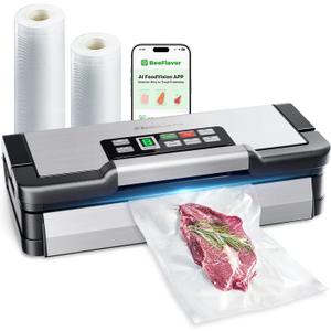 Precision Vacuum Sealer Machine Pro, 2X Seal & 130W Pump Powerful Vacuum Sealer for Food,10-in-1 Functions with Handle Design, Built-in Cutter&Bags Storage&Hose, 2 Bags Rolls, Stainless Steel