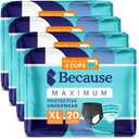 Because Premium Maximum Absorbency Adult Incontinence and Postpartum Bladder Leak Underwear for Women, Heavy Absorbency, Disposable, Black, XLarge, 80 Count (4 Packs of 20)