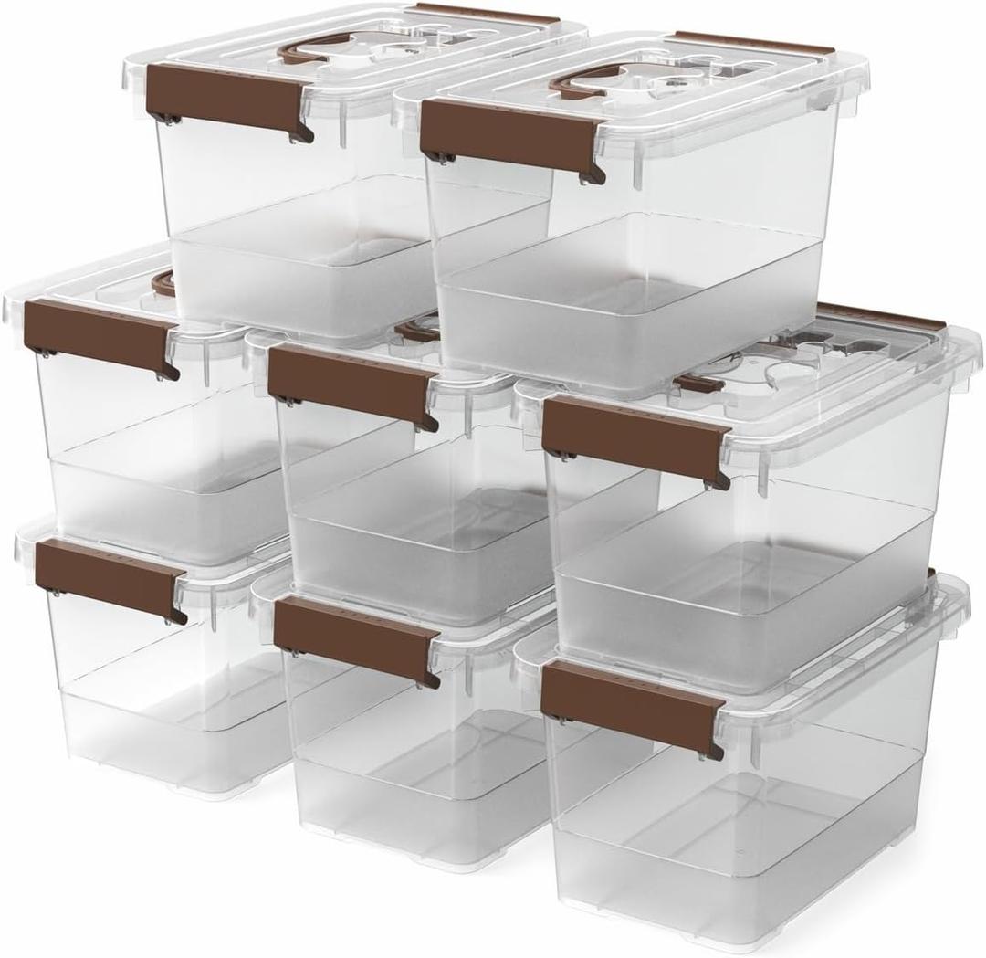 8 Pack Plastic Storage Latch Bins, 4 Quart Clear Plastic Handle Box with Lids and Handle, Multi-Purpose