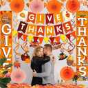 Famoby GIVE THANKS Hanging Banner Porch Sign Autumn Pumpkin Maple Leaf Backdrop Flag Banner Paper Fan&Swirls for Thanksgiving Party Decorations