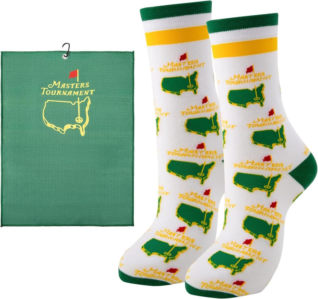 NUMJAW Tournament Masters Golf Towels for Golf Bag + Masters Golf Socks for Men Women,Golf Gifts for Golfers Golf Accessories