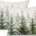 DFXSZ Christmas Pillow Covers 18x18 inch Set of 2 Watercolor Blue Green Christmas Tree Rustic Style Nature Forest Print Decorative Throw Pillows Winter Xmas Decor TH-32B18