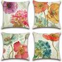 Artscope Set of 4 Waterproof Throw Pillow Covers 16x16 Inches, Hydrangea and Lotus Pattern Decorative Cushion Covers, Perfect to Outdoor Patio Garden Living Room Sofa Farmhouse Decor