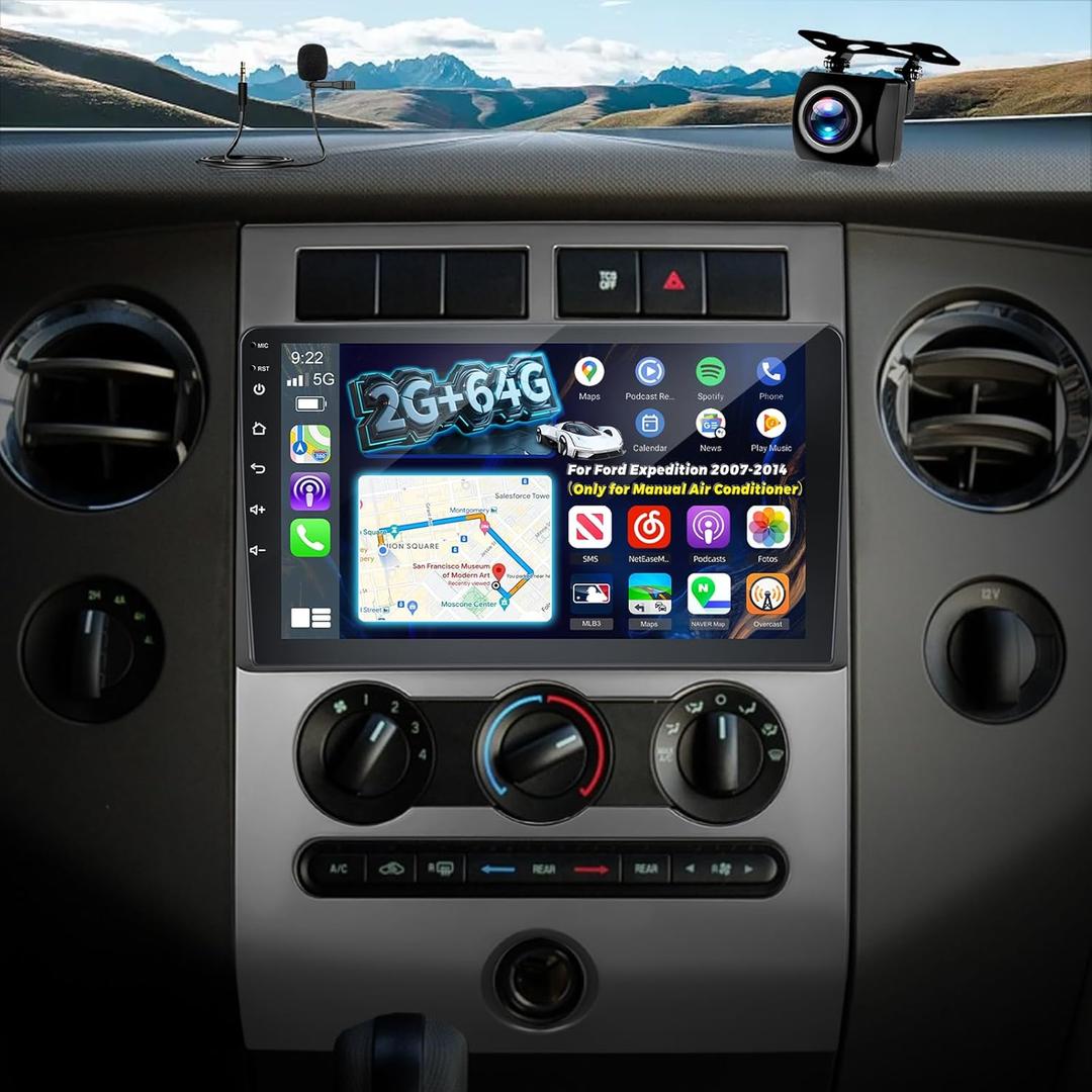 2G+64G Radio for Ford Expedition 2007-2017 (for Manual A/C), Android Touch Screen Car Stereo, Carplay/Android Auto/EQ Audio/SWC