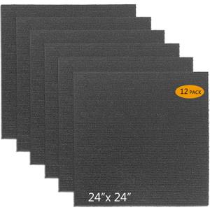 Carpet Tiles Peel and Stick 24x 24 Carpet Squares 12Pcs Non-Slip Self Adhesive Floor Tile DIY Reusable Waterproof Carpet for Gym Garage Tiles (Deep Grey)