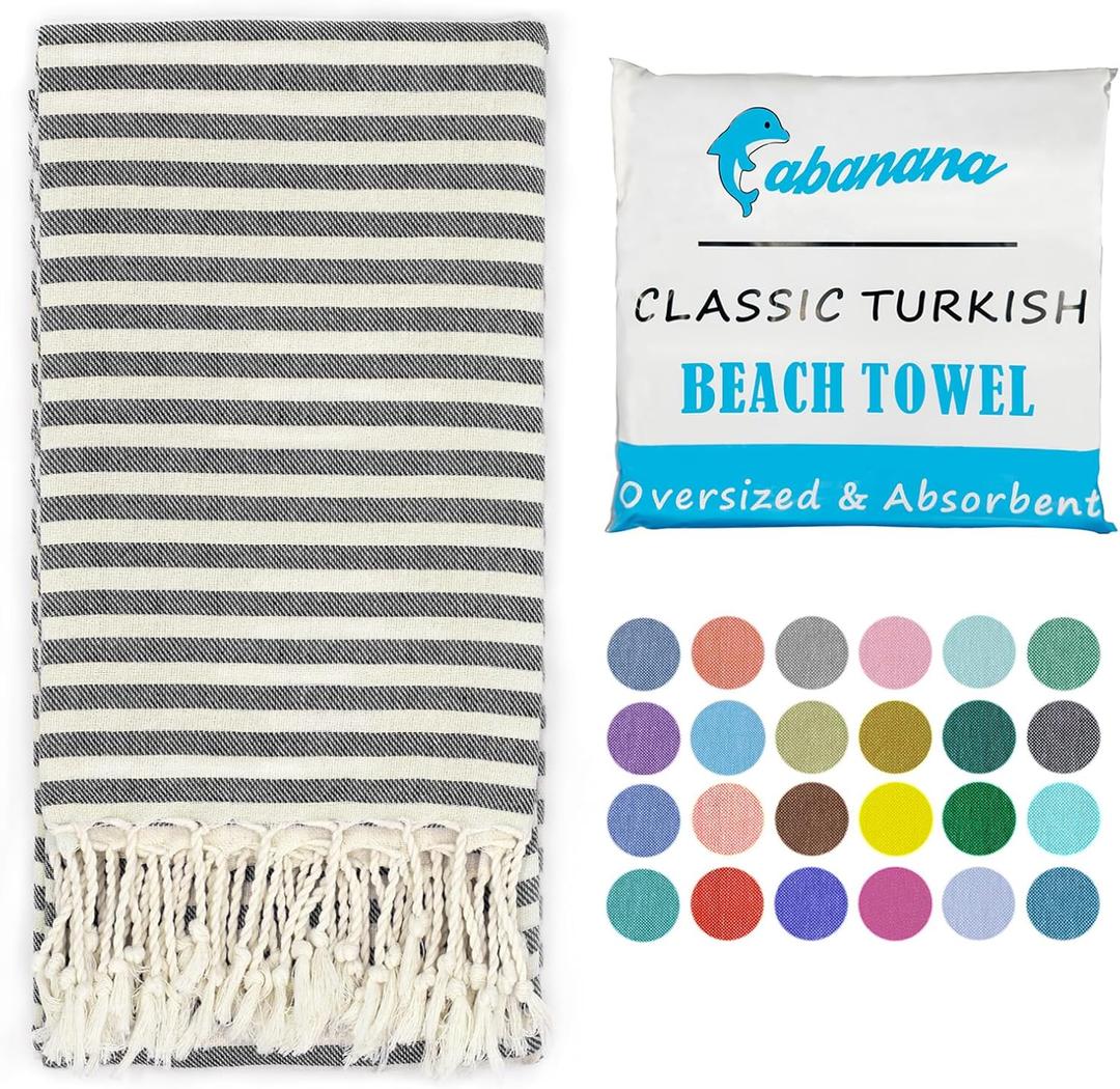 Turkish Beach Towel Oversized - 39"x71" Quick Dry Sand Free Thin Beach Towels for Adults,Extra Large Cotton Lightweigh Travel Towel for Beach Accessories (Black)