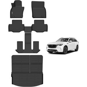 AIPOIL Floor Mats & Cargo Liner Set for 2024-2025 2026 Mazda CX90 & CX90 PHEV (7 Passengers) TPE All Weather Protection All Weather Protection Full Set Custom Car Mats Accessories - Black