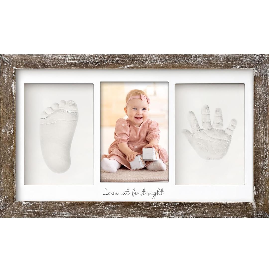 KeaBabies Baby Hand and Footprint Kit - Clay Handprint Keepsake Frame, Newborn Nursery Picture Frame, Personalized New Mom Gifts for Baby First Christmas Shower (Barnwood) (Duo Frame, 13" x 7.8")