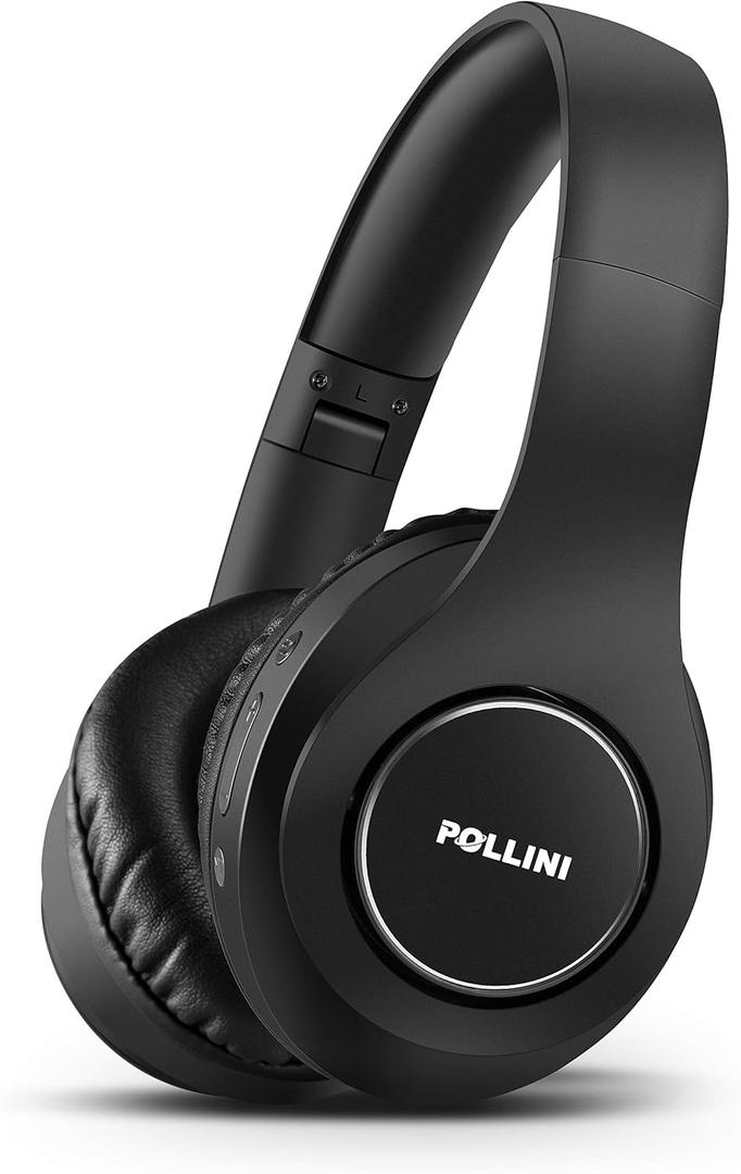 pollini Bluetooth Headphones Wireless, 40H Playtime Foldable Over Ear Headphones with Microphone, Deep Bass Stereo Headset with Soft Memory-Protein Earmuffs for Phone/PC (Black)