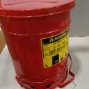 Justrite 10 Gallon Galvanized Steel Oily Waste Can, 18" x 14" Metal Oil Rag Safety Can With Foot Operated Self-Closing Lid for Oil Rag Disposal, Made in the USA, Red, 09300