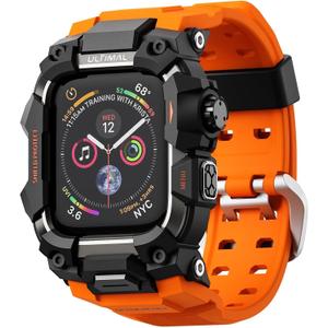 ULTIMAL Rugged Case with Band for Apple Watch 44mm,Compatible with Apple Watch Series SE/SE 2nd Generation/6/5/4, Military Grade Shockproof Bumper Cover for iWatch Tactical Band Men (44mm,Orange)