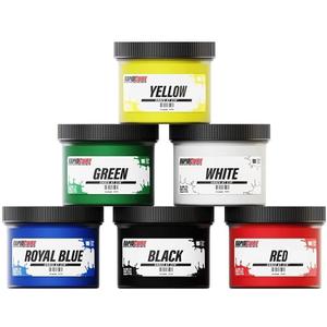 Screen Printing Ink Set - Rapid Cure 6 Color Plastisol Ink for Screen Printing Fabric - Low Temperature Curing 8 oz. Plastisol Ink by Screen Print Direct - Inks for Silk Screens and Mesh