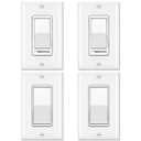 BESTTEN 2 Pack Dimmer Light Switch, Universal Lighting Control, Single Pole or 3 Way, and 2 Pack 4-Way Decorator Wall Light Switch with Wallplate, 15A 120/277V, Self-Grounding, UL Listed, White