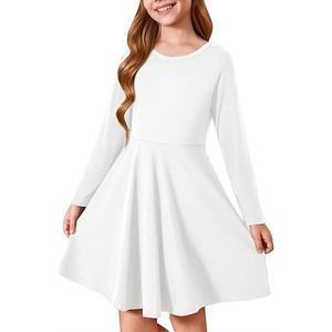 Haloumoning Girls Long Sleeve T-Shirt Dresses Kids Fall A-Line Twirly Skater Dresses 11-12 Years Withe