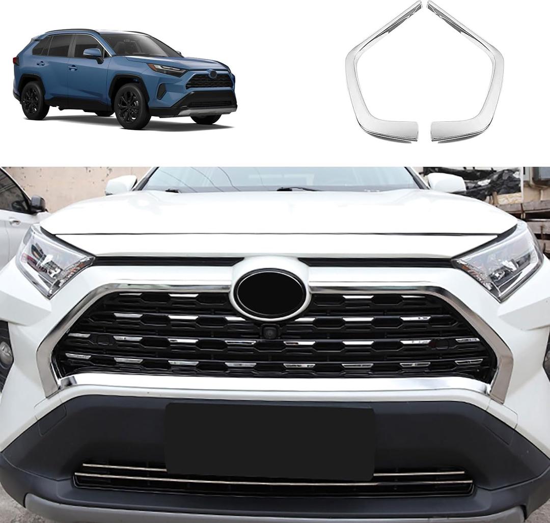 Front Grille Stripe Cover Compatible With Toyota RAV4 2025 2024 2023 2022-2019 Front Bumper Grille Strip Frame Trim Car Accessories 2PCS(Glossy Chrome Style) Not For Adventure