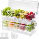 Ice Chilled Condiment Caddy,Stackable Chilled Condiment Containers,Serving Platters with Lid and 5 Removable Compartments,Set of 5 Serving Spoons & 2 Clips (2pack)