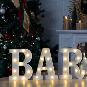 IFDGCTK Led Light Up Letters, LED Marquee Letter Lights BAR Sign, Decorative Led Numbers Light, Battery Powered Letter Sign Lights for Bar Decor-Warm White