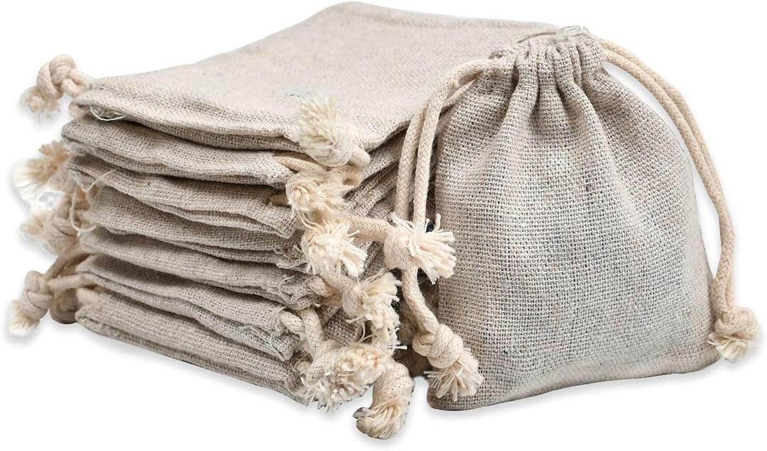 calary 50pcs Double Canvas Drawstring Bag Cotton Pouch Gift Sachet and Muslin and Reusable Tea Bag