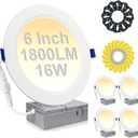 HiBay 4 Pack 6 Inch LED Recessed Ceiling Lights, 1800LM 16W=200W, 5CCT 5000K/4000K/3500K/3000K/2700K Selectable, Dimmable Canless Downlight Fixtures - ETL and Energy Star Certified