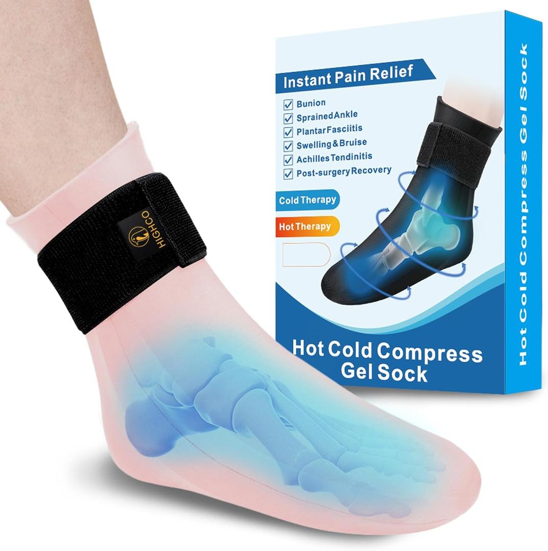 highco Ankle Ice Pack Wrap for Swelling and Injuries Recovery,Reusable Gel Ice Pack for Foot and Ankle,Ice Cold Compression Sock for Foot Heel Wrap,Tendonitis,Plantar Fasciitis,Swelling,Sprained,Pink