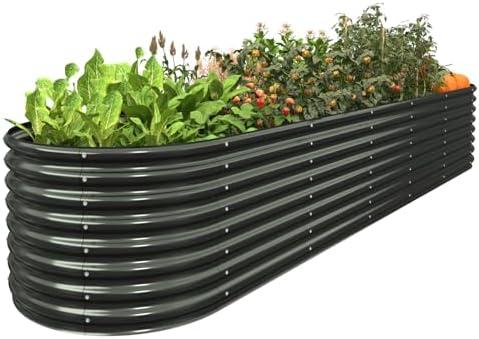 FRIZIONE 12FT(L)×3FT(W)×2FT(H) Galvanized Raised Garden Bed Outdoor, Metal Raised Garden Beds for Flower, Raised Planter Box Outdoor for Herb, Vegetable-Gray