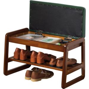 latifolia Shoe Rack Bench, Entryway Shoe Bench with Cushion, Flip-Open Storage Compartment, 2-Tier Shoe Organizer(Green,21.65''L)