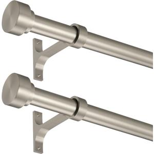 2 Pack Heavy Duty 1 Inch Diameter Single Curtain Rods 36-72 Adjustable Window Curtain Rod with with Cylindrical Cap Finials, Wall Mount and Ceiling Mount, Matte Nickel
