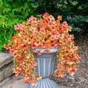 HyeFlora Artificial Flowers for Outdoors Fall Decoration, 2Pcs Fall Orange Yellow Hanging Flowers with Autumn Eucalyptus Leaves Faux Silk Flower Decor for Home Porch Patio Balcony Planter Yard