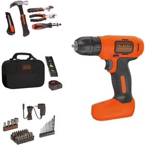 BLACK+DECKER 8V MAX 57-Piece Cordless Drill and Household Tool Kit for Home with Tool Storage Bag (BDCD8PK)