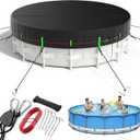14ft Round Pool Cover for Above Ground Pools, 420D Tear & UV Resistant Solar Pool Cover, Triple Wind Protection with Pully Tensioner, Elastic Hem & Ground Nails, Snug Fit & Weatherproof