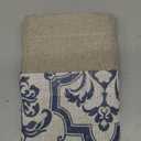 jinchan Linen Valance Curtain for Kitchen Vintage Damask Floral Blackout Valance Double Layer Small Window Curtain for Living Room Bedroom Bathroom 18 Inch Rod Pocket 1 Panel Dark Blue on Beige