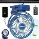 Clip on Fan 65 Hours Portable Desk Fan Rechargeable with LED Lights & Hooks 12000 Capacity Battery Operated Fan with Clips Small Desk Fan Mini Fans for Tents Travel Outdoor Camping Golf Cart Stroller (Dark Blue)