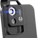200X Phone Mini Pocket Microscope with LED Light/Universal Clip, Nano Zoom Portable Digital Microscope Camera Attachments for 99% Smartphone, Microworld for Kids Adults(Black 200X with CPL)