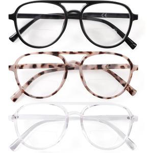 DXYXYO 3 Pack Bifocal Reading Sunglasses for Women Men, Retro Aviator Sun Readers