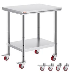 Mophorn Stainless Steel Work Table with Wheels 30 L* 24 W * 33 H Inch Prep Table with 4 Casters Heavy Duty Work Table for Commercial Kitchen Restaurant Business, Silver and Black