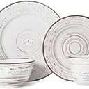 Pfaltzgraff Trellis White 16-Piece Stoneware Dinnerware Set, Service for 4, Distressed White Finish, Microwave & Dishwasher Safe Plates and Bowls