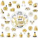 31 Pcs New Years Cruise Door Magnet Happy New Years Eve Cruise Ship Door Decorations Gold Black Refrigerator Magnets for Stateroom Cabin Door Fridge Holiday New Years Party Favor