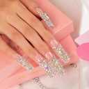 LOVFUL Press on Nails Angel's Tear Rhinestone | Handmade with Full Covered Crystals | Reusable Fake Nails | Square Mid length 1.7in | H48-L