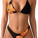 MakeMeChic Women's Polka Dots Triangle Thong Bikini Sets Floral Cute Bathing Suit Swimsuits, Large