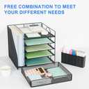 Desk Organizer with Drawer and Pen Holder, 5-Tier Paper Letter Tray Organizer with File Holder, Suitable for Workspace Organizer Office Supplies Storage (Black)