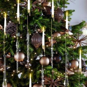 Flutesan 20 Sets Christmas Tree Candle Holders, Metal Christmas Candle Holders with Acrylic Icicle Teardrop Garland Hanging Ornaments Xmas Tree Candlestick for Holiday Party Winter Home Supplies