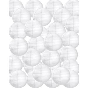 Treela 30 Pack White Chinese Japanese Paper Lanterns Decorative Hanging Ball Round Paper Lantern Lamps for Wedding Birthday Party Home Decorations(6 Inch)