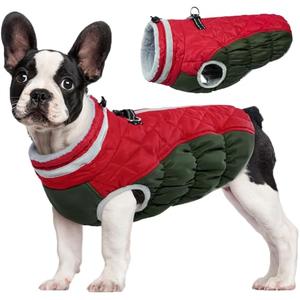 FUAMEY Dog Coat for Small Dogs,Waterproof Dog Winter Jacket with Harness Built in Puppy Cold Weather Coats Reflective Pet Vest with Zipper Warm Fleece Dogs Snowsuit Windproof S