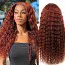 PYY Deep Wave Lace Front Wigs Human Hair Reddish Brown Deep Wave Wig 13x4 HD Lace Frontal Wigs for Women Copper Auburn Colored Wig Glueless Pre Plucked with Baby Hair 24 Inch
