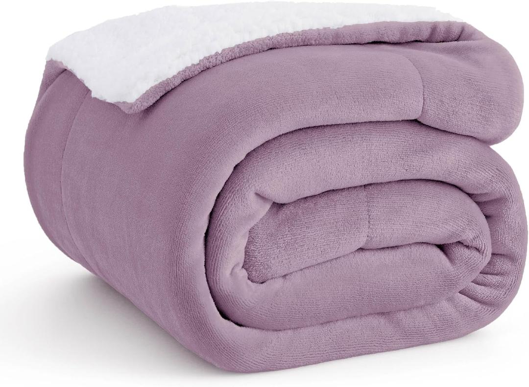 Bedsure Sherpa Fleece Throw Blanket Twin Size for Couch - Thick and Warm, Soft Fuzzy Plush Twin Blanket for Winter, Sea Fog Purple, 60x80 Inches